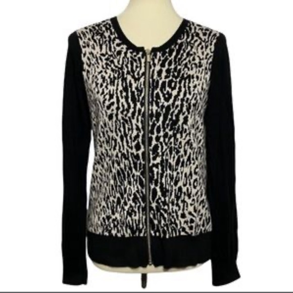 NWT ANN TAYLOR LEOPARD PRINT ZIP UP CARDIGAN SIZE M - Picture 7 of 11